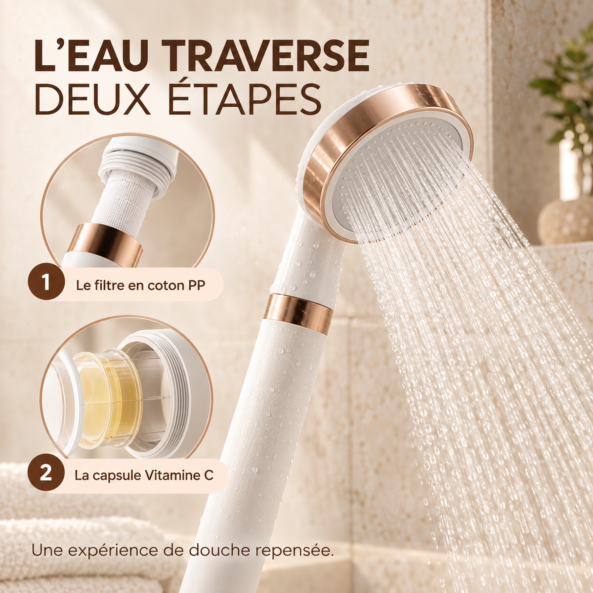 Filtre en coton PP et capsule Vitamine C du pommeau Saudade Care